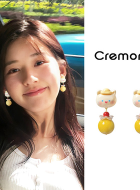 设计感可爱猫咪耳夹女无耳洞甜美清新黄色耳坠小众独特多巴胺耳饰