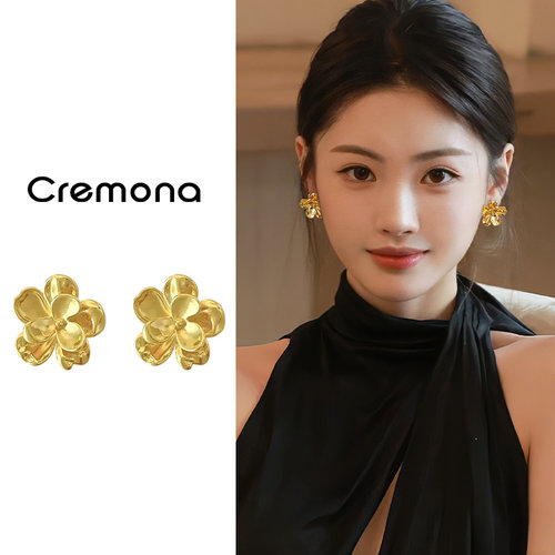 925银针金色花朵耳环女