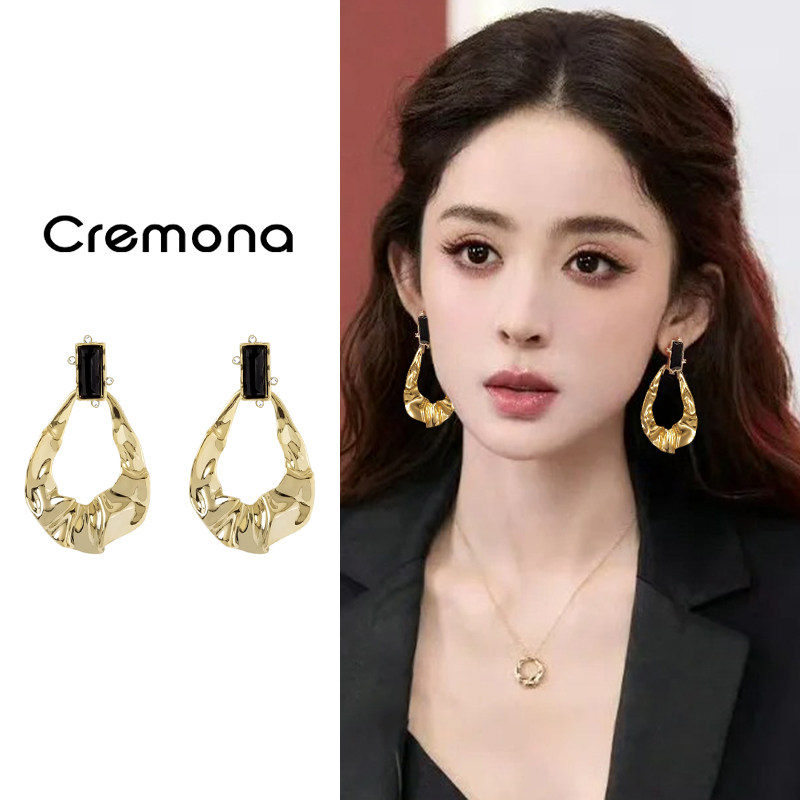 金色不规则褶皱耳环S925银针轻奢高级感独特漂亮耳坠秋冬时尚耳饰