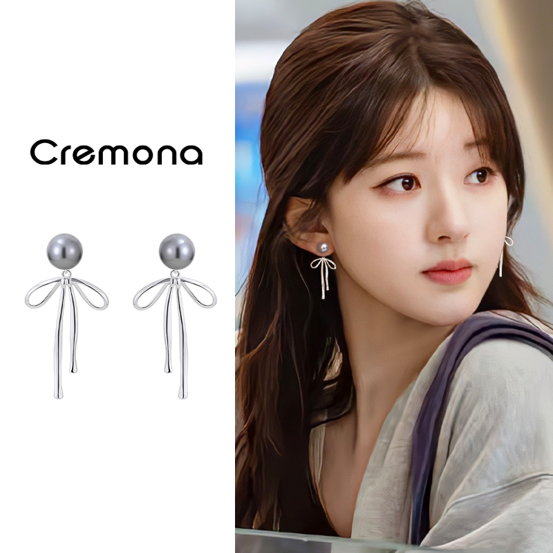 复古珍珠款蝴蝶结耳环女