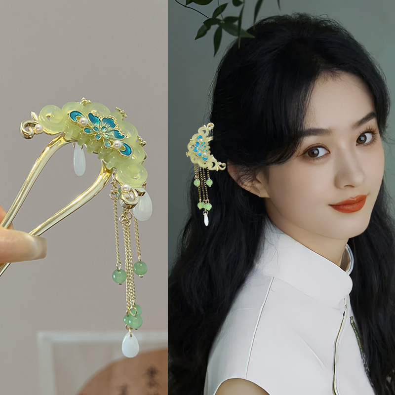 独特国风绿色流苏发簪女