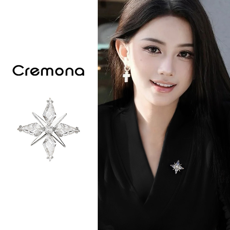 银色轻奢四芒星胸针高端精致时尚西装胸花独特奢华气质别针配饰女