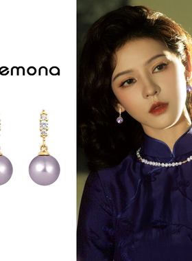 紫色轻奢珍珠款蚊香盘耳夹无耳洞小众设计巨好看耳环耳坠绝美耳饰