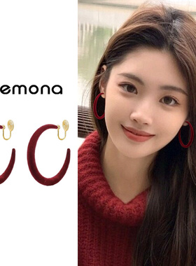 红色圈圈蚊香盘耳夹无耳洞女2026新款爆款轻奢高级感耳圈新年耳饰