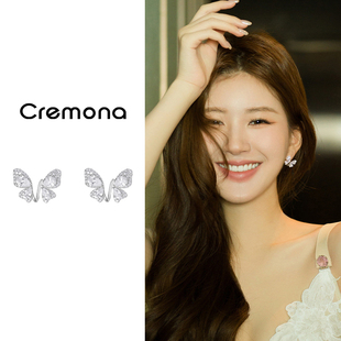 银色蝴蝶纯银耳钉女轻奢高级感精致耳环2025新款 韩系气质耳饰 爆款