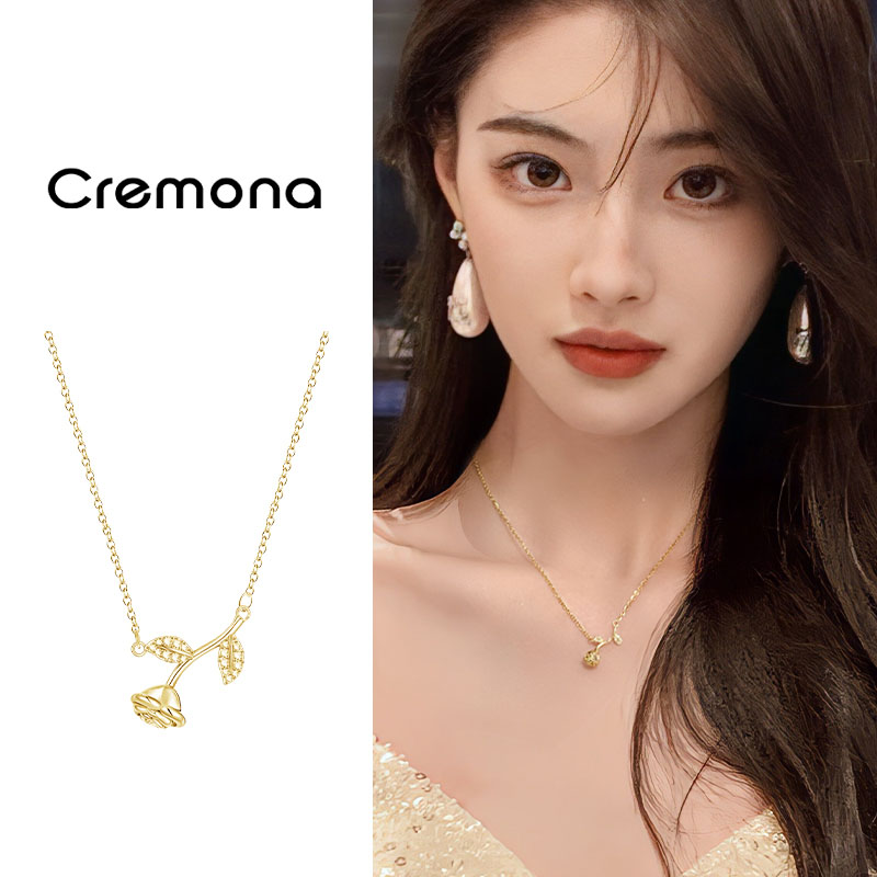 复古玫瑰花吊坠项链女