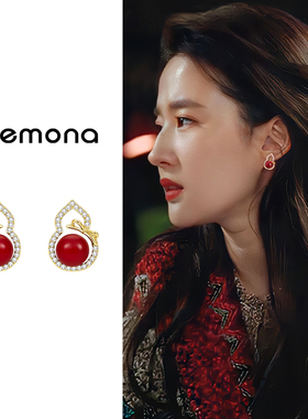 红色气质葫芦耳夹女新款轻奢高级本命年耳环秋冬独特精致新年耳饰