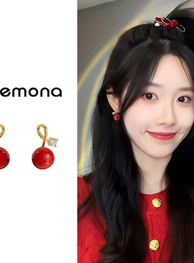 红色圆形蚊香盘耳夹女气质高级感茶系无耳洞耳钉复古简约冬季耳饰