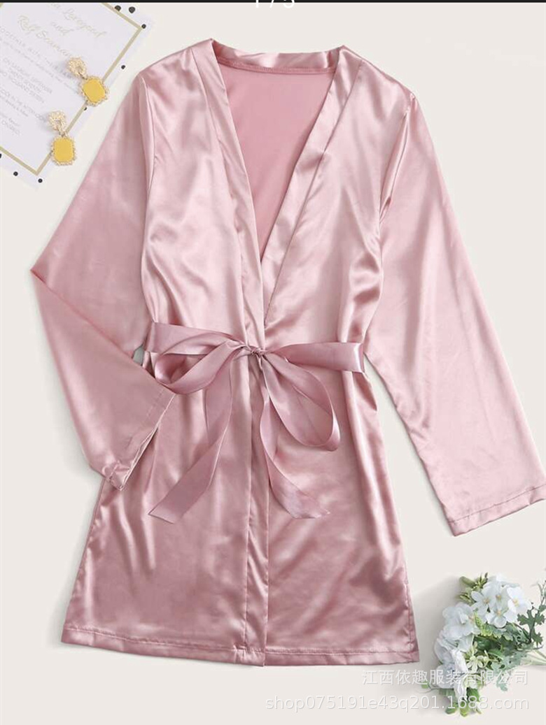 弹力藏青四季上衣开衫浴袍睡袍女