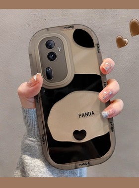 适用opporeno12pro手机壳熊猫背影加厚Reno11pro+硅胶透明防摔reno10pro新款网红情侣findx8保护套全包高级感