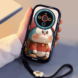 适用华为mate70pro手机壳新款 叮当全包硅胶防摔mate50pro曲面屏带挂绳M40E高级感保护套 背包蓝胖子mate60Pro