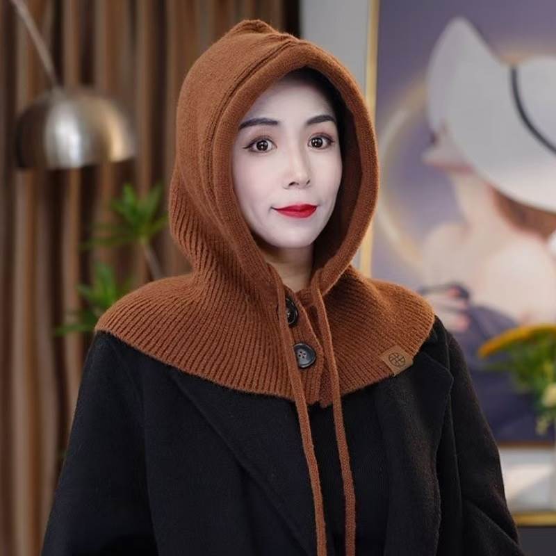 巴拉克拉法帽子女秋冬保暖针织毛线帽子围巾一体连帽围脖护颈冬季