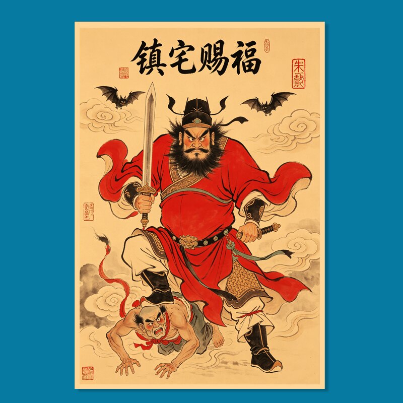 钟馗魁奎镇宅保平安驱邪捉鬼门神墙贴画像佛像年画壁画装饰画海报图片