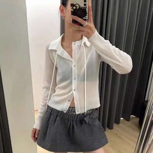 TE marchen秋透视冰丝单排扣外套女休闲长袖针织开衫简约气质上衣