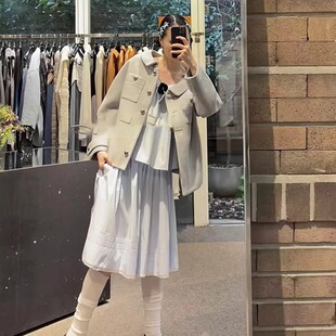 TE marchen 格雷系剧院花苞宽松羊毛外套女简约通勤毛呢夹克大衣