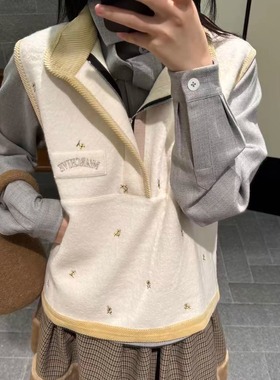 TE marchen章若楠同款温柔风叠穿百搭背心马甲落雪刺绣马夹上衣女