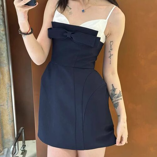 宁艺卓同款蝴蝶结胸衣吊带连衣裙