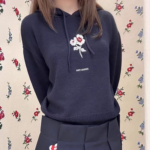 sst学院风连帽毛衣显瘦百褶裙