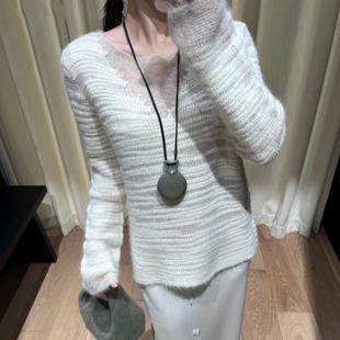 TE swa甜美温柔风慵懒镂空针织衫ying羊毛保暖设计感打底衫上衣女