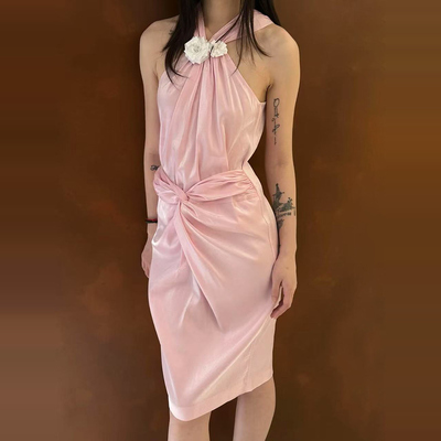 虞书欣同款甜美扭结收腰连衣裙