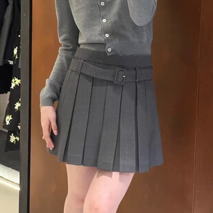 TE shushu学院风复古西装百褶裙配腰带jk高腰显瘦百搭a字半身裙子