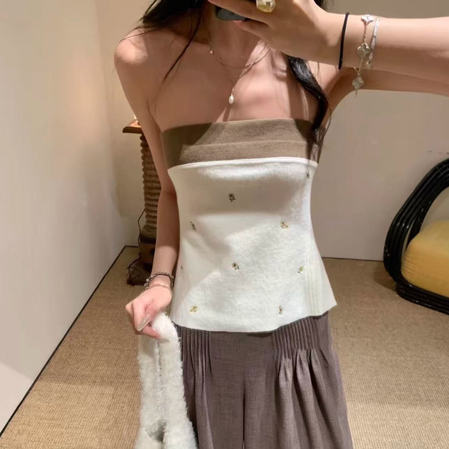 温柔风正反两穿甜美温柔抹胸上衣