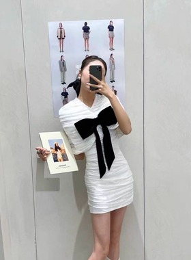 TE shushu超大立体蝴蝶结装饰肌理感连衣裙甜美气质露背蕾丝礼服