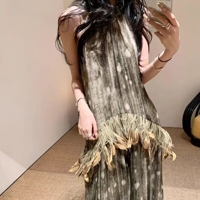 七里花影植物染羽毛超美连衣裙