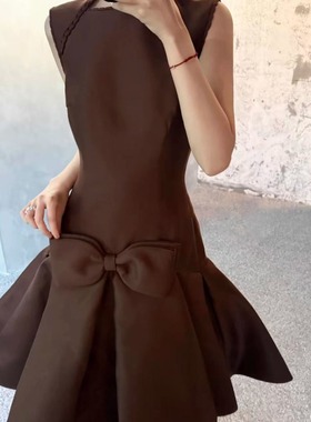 TE shushu立体蝴蝶结俏皮软语收腰无袖连衣裙休闲气质蓬蓬a字裙子