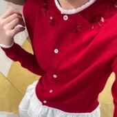 饰针织开衫 shushu甜美温柔氛围感圣诞风毛衣设计感珠片装 上衣