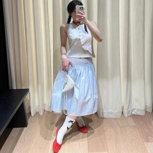 marchen减龄少女感韩系高腰半身裙复古挂脖吊带背心修身显瘦内搭