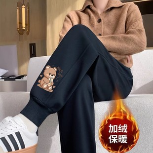 卫裤加绒女冬天长裤子女新款爆款休闲运动裤显瘦小个子束脚哈伦裤