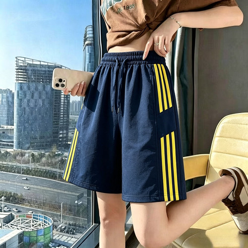 冰丝速干运动短裤子女款夏季薄款宽松直筒中裤潮流撞色条纹休闲裤