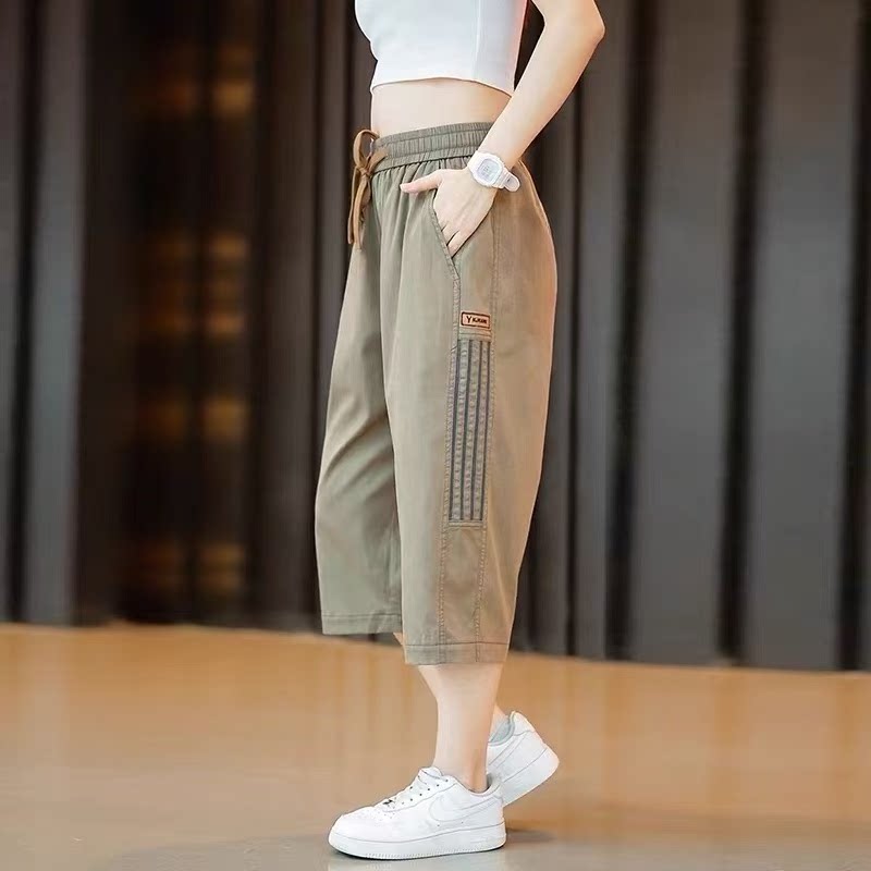 7分裤女士夏季薄款宽松直筒中裤高腰显瘦运动短裤潮流七分休闲裤