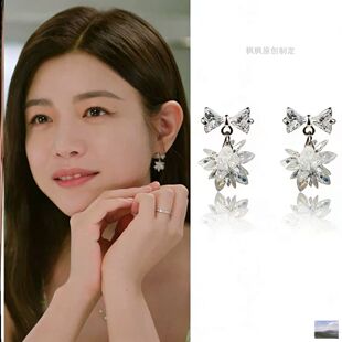 狙击蝴蝶岑矜陈妍希同款耳钉小众设计轻奢高级感蝴蝶结雪花耳饰潮