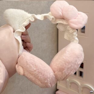 可爱卡通凯蒂猫粉色毛绒蝴蝶结耳套女冬季高颜值保暖防寒护耳耳罩