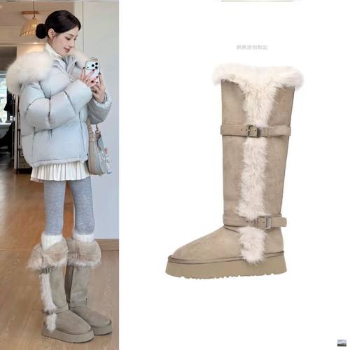 赵露思同款厚底外穿加绒雪地棉鞋长筒毛毛雪地靴保暖羊毛绒高筒靴