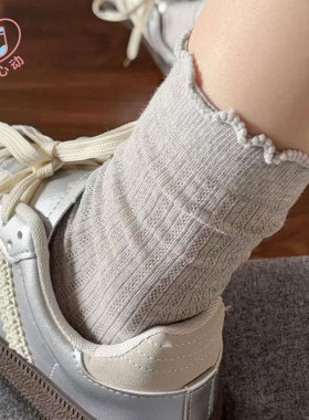 纯色镂空网眼中筒袜灰色防臭透气少女花边堆堆袜2026年夏季薄袜女