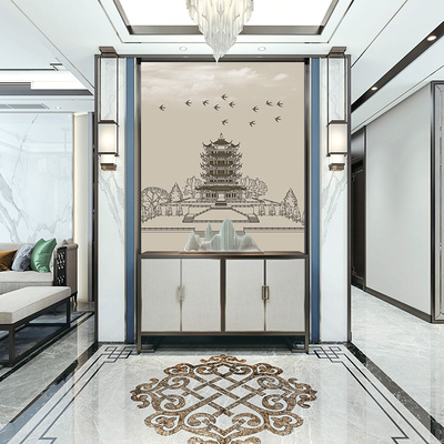 独绣刺绣无缝壁布印加绣楼阁客厅沙发玄关背景墙布新中式