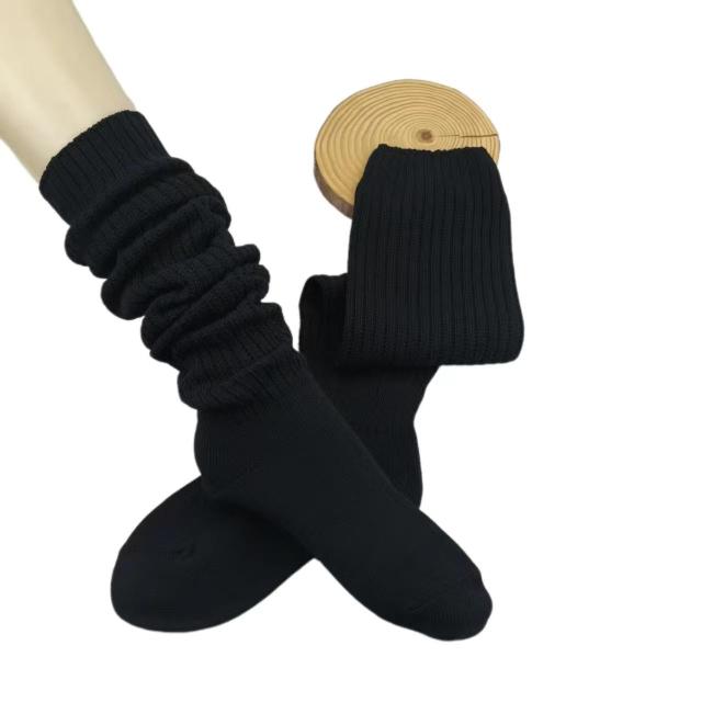 长筒粗针堆堆黑色泡泡袜