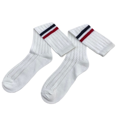 春季透气网眼学院风两道杠女袜