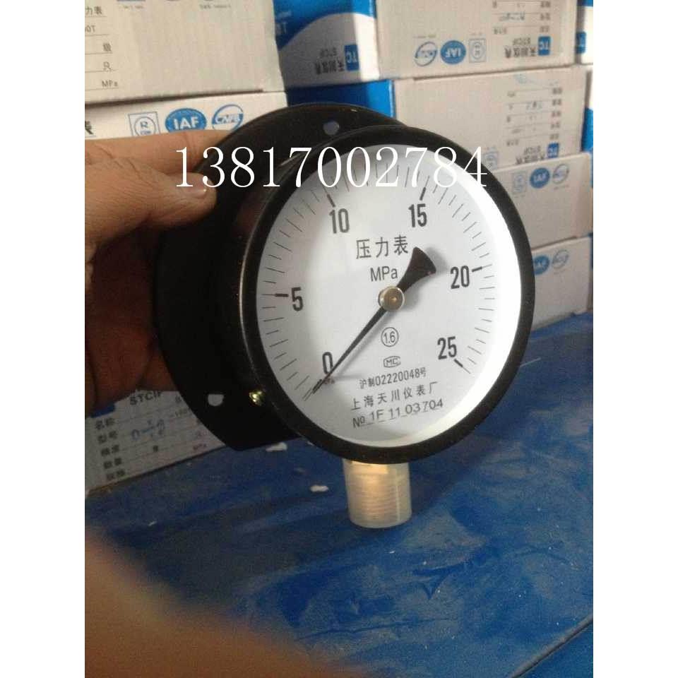 上海天川仪表Y-100T径向带边压力表0-25MPA船用压力表带后边