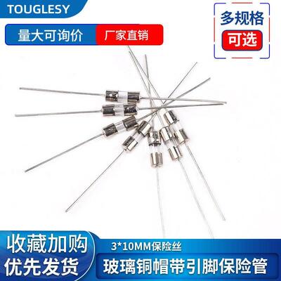 玻璃铜帽带引脚保险管3*10MM保险丝250V 0.5A 1A 2A 3A 4A 5A 10A