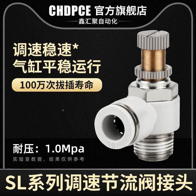气动节流阀流量调节阀SL6-M5气缸调速气管调压接头气压SL4 8 10-2