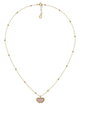 MARSEVEN 闪光的心2系列花边双爱心粉贝母项链S925银高级感锁骨链