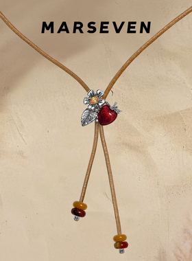MARSEVEN做旧宝石花红草莓项链