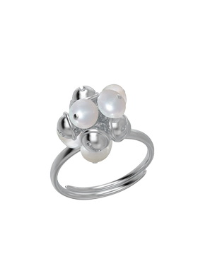 MARSEVEN 闪光派对系列珍珠铃铛串串戒指S925银开口戒可调节指环