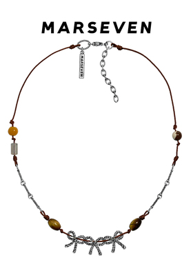 MARSEVEN 野餐4系列做旧蝴蝶结串珠项链S925银气质高级感锁骨链