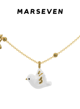 MARSEVEN 海风飞鸽系列白金鸽子贝壳项链轻奢气质高级感锁骨链