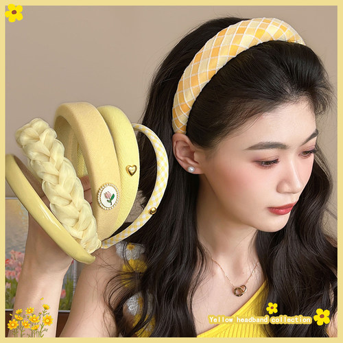 黄色高颅顶发箍日常外戴2025新款